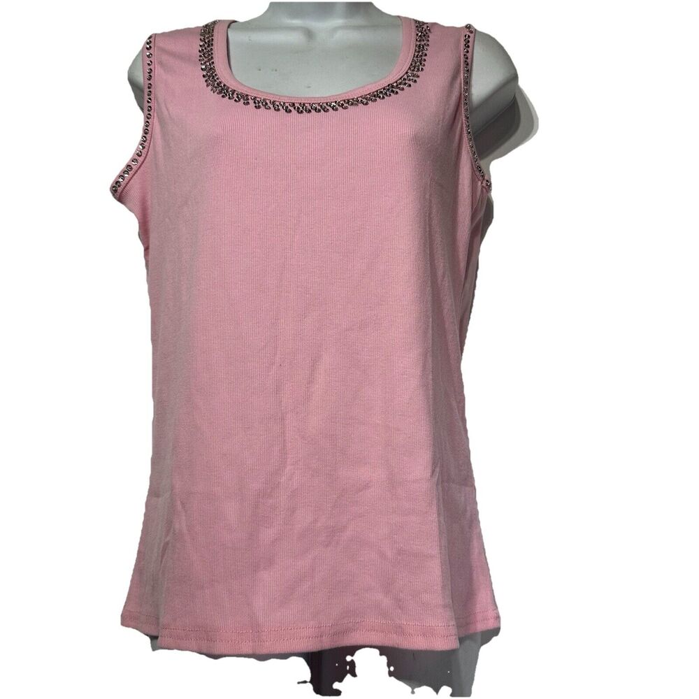 oh yes Plus USA Pink Clear Rhinestone beaded Collar tank top Size XL
